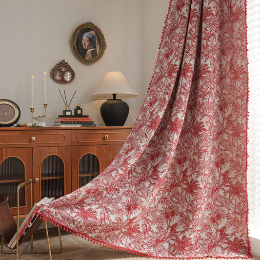 Halbverdunkelnder Jacquard-Vorhang mit Blumenmuster und Quasten