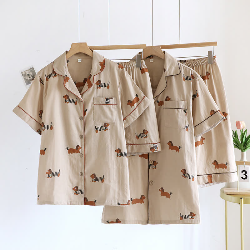 Süßes Kurzarm-Pyjama-Set mit Dackel-Paar