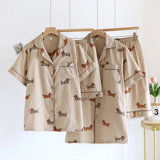Süßes Kurzarm-Pyjama-Set mit Dackel-Paar