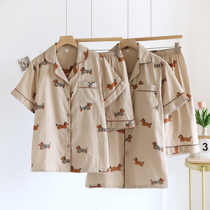 Süßes Kurzarm-Pyjama-Set mit Dackel-Paar