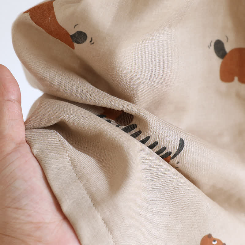 Süßes Kurzarm-Pyjama-Set mit Dackel-Paar