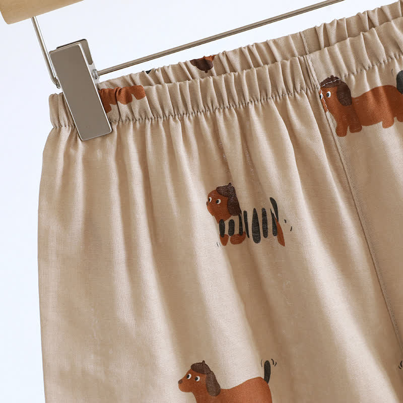 Süßes Kurzarm-Pyjama-Set mit Dackel-Paar