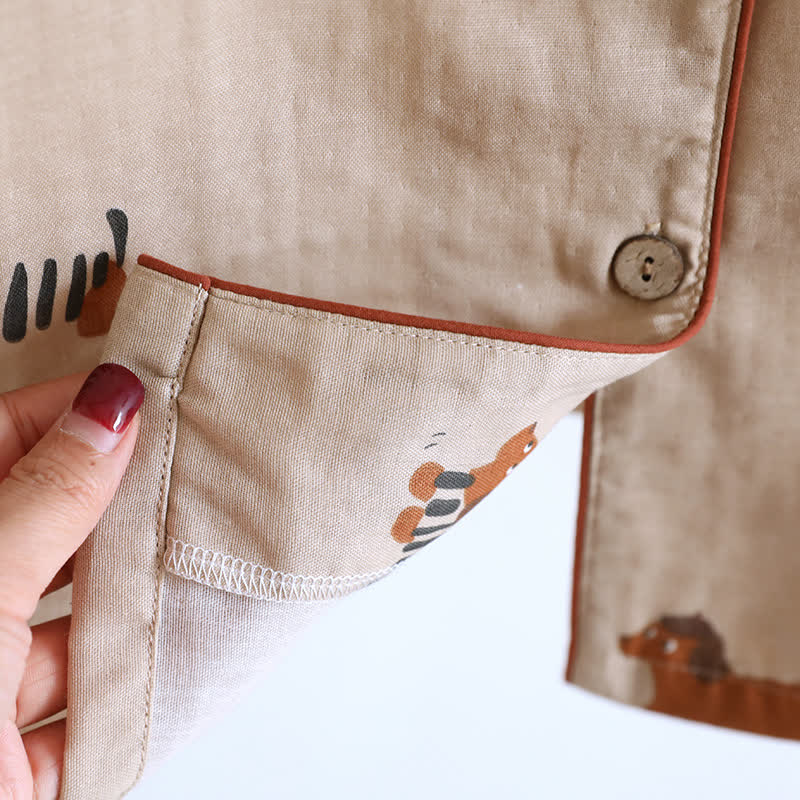 Süßes Kurzarm-Pyjama-Set mit Dackel-Paar