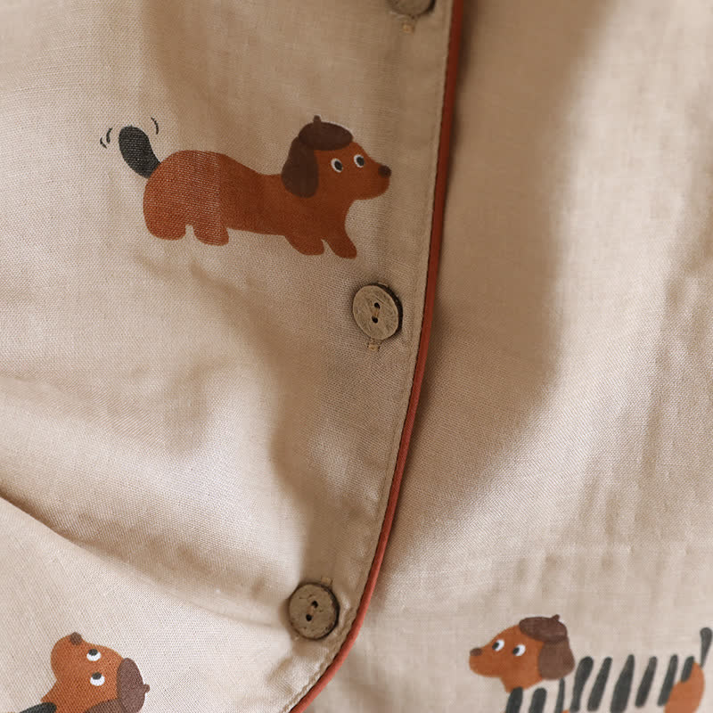 Süßes Kurzarm-Pyjama-Set mit Dackel-Paar