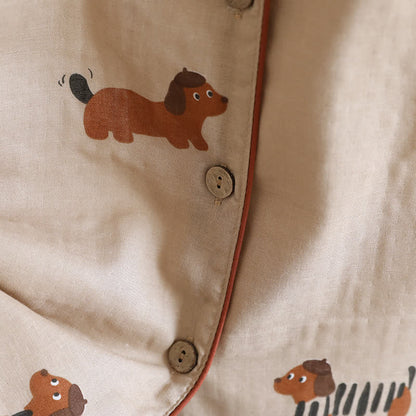 Süßes Kurzarm-Pyjama-Set mit Dackel-Paar