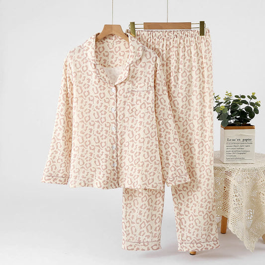 Loungewear-Set aus Baumwollgaze mit Leopardenmuster