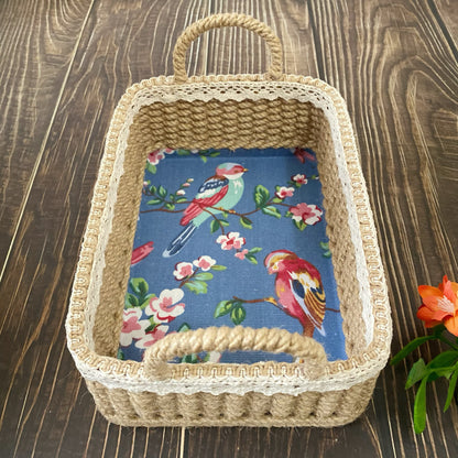 Retro Poetic Flower Bird Handgewebter Aufbewahrungskorb