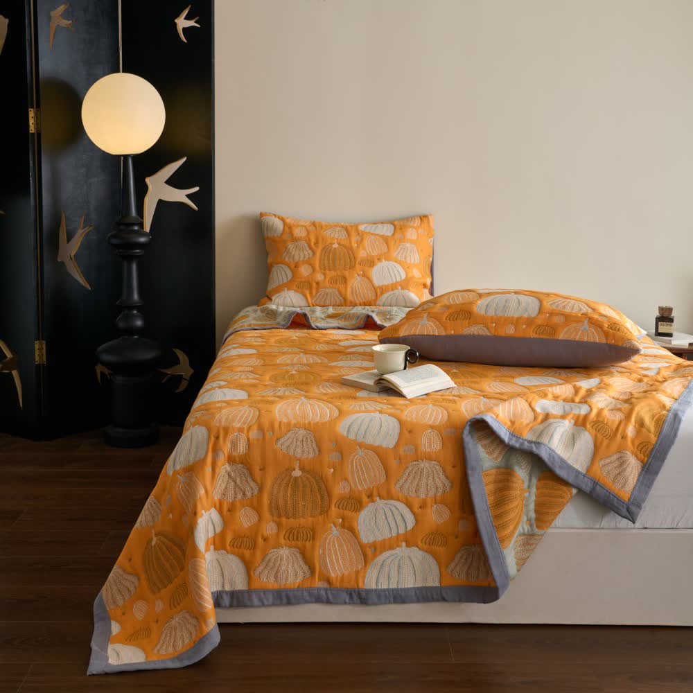 Dreilagige Kürbissteppdecke aus Baumwollgaze