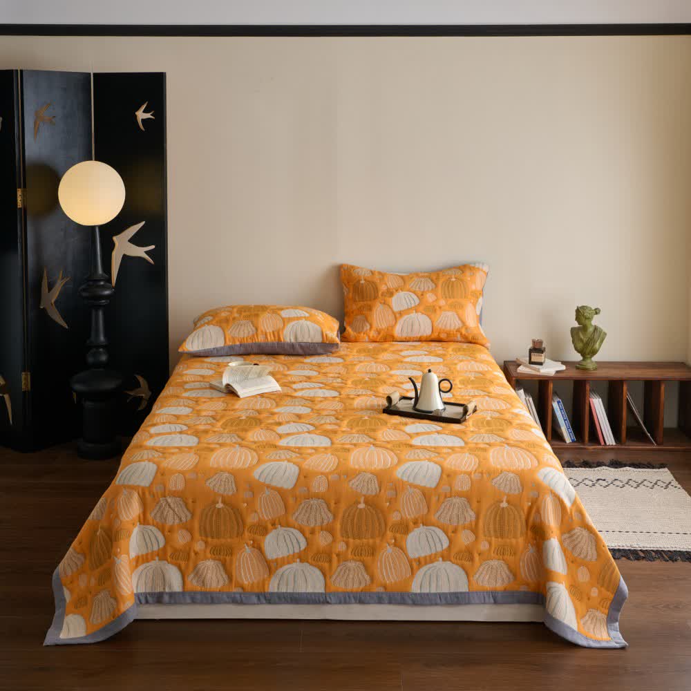 Dreilagige Kürbissteppdecke aus Baumwollgaze