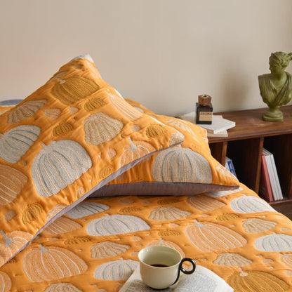 Dreilagige Kürbissteppdecke aus Baumwollgaze