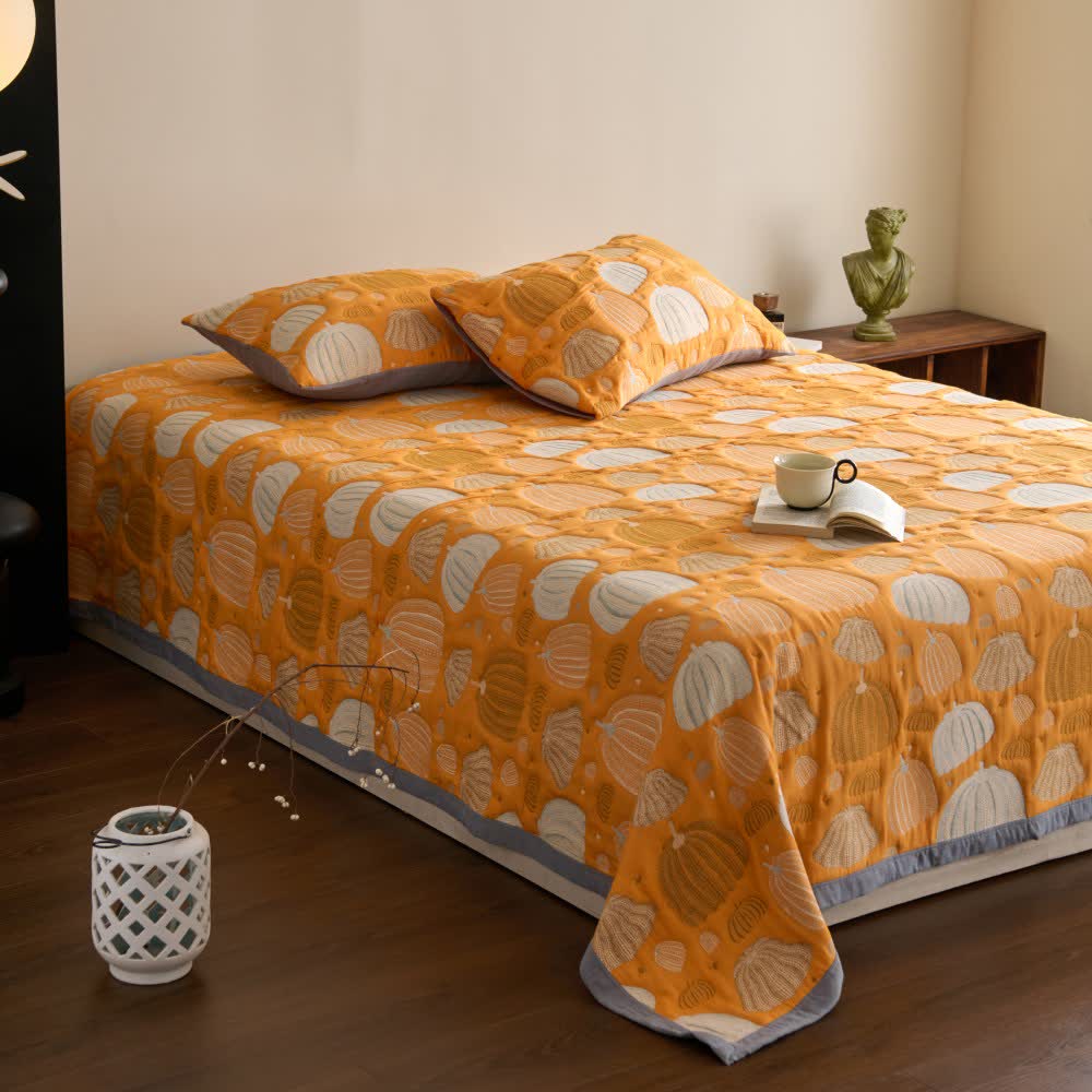 Dreilagige Kürbissteppdecke aus Baumwollgaze