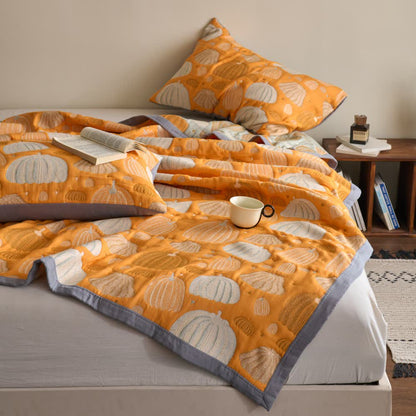 Dreilagige Kürbissteppdecke aus Baumwollgaze