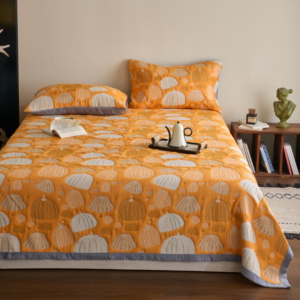 Dreilagige Kürbissteppdecke aus Baumwollgaze