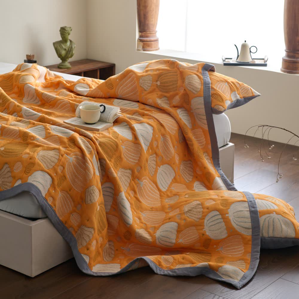 Dreilagige Kürbissteppdecke aus Baumwollgaze