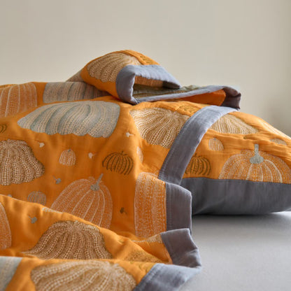Dreilagige Kürbissteppdecke aus Baumwollgaze