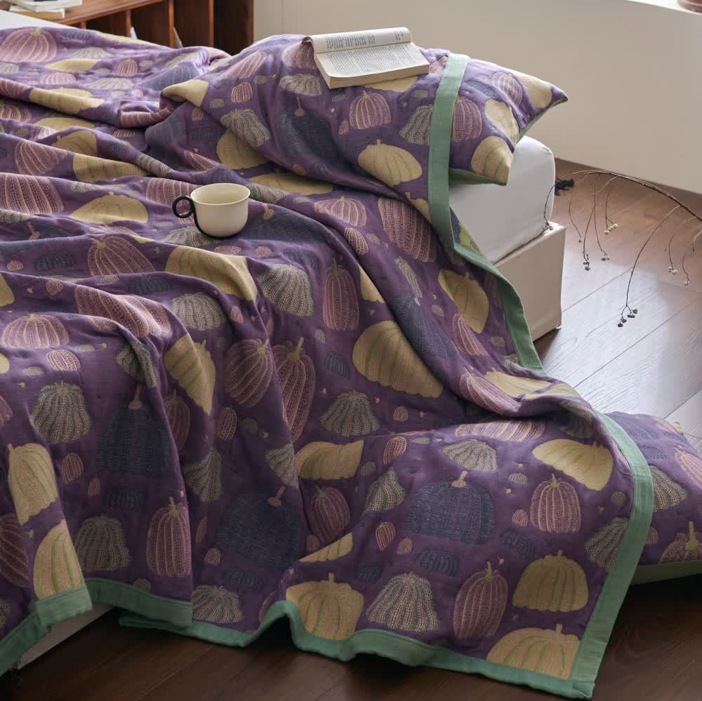 Dreilagige Kürbissteppdecke aus Baumwollgaze