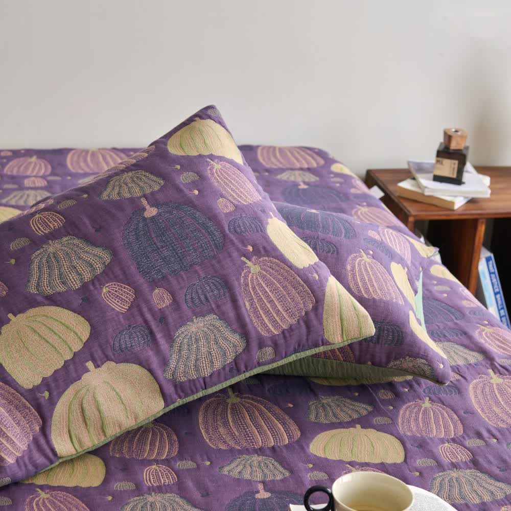 Dreilagige Kürbissteppdecke aus Baumwollgaze