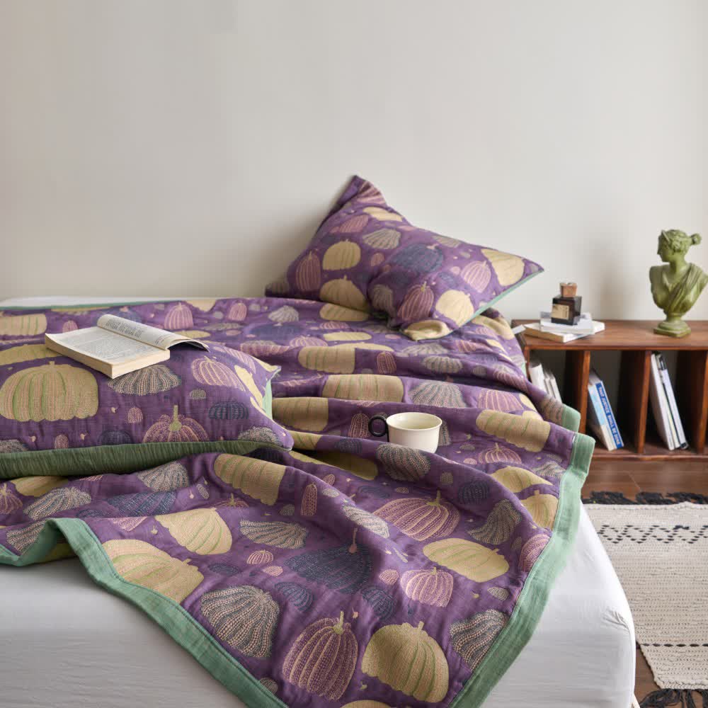 Dreilagige Kürbissteppdecke aus Baumwollgaze