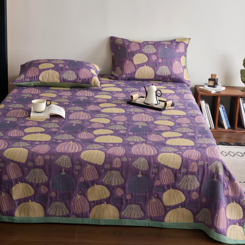 Dreilagige Kürbissteppdecke aus Baumwollgaze