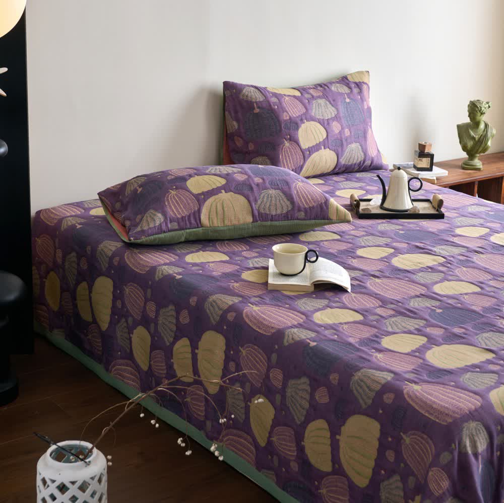 Dreilagige Kürbissteppdecke aus Baumwollgaze