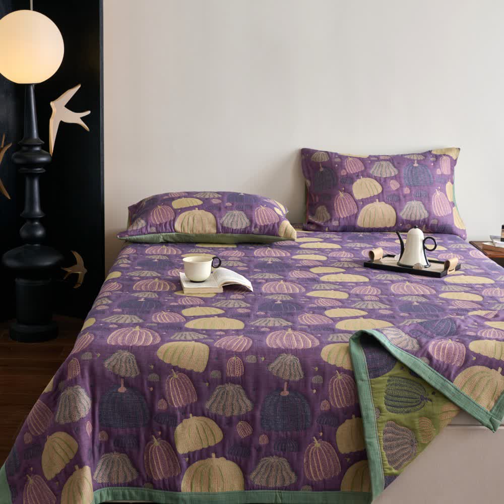 Dreilagige Kürbissteppdecke aus Baumwollgaze