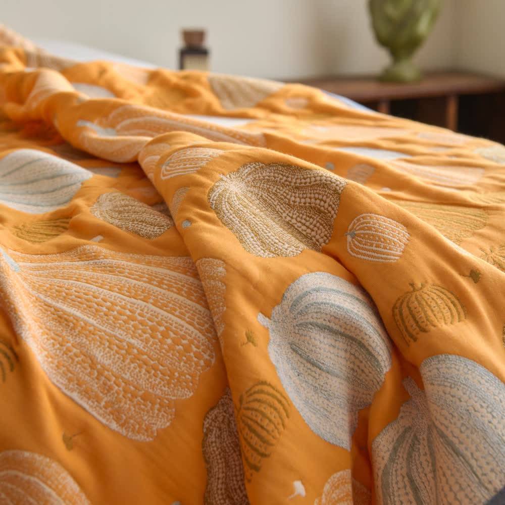 Dreilagige Kürbissteppdecke aus Baumwollgaze