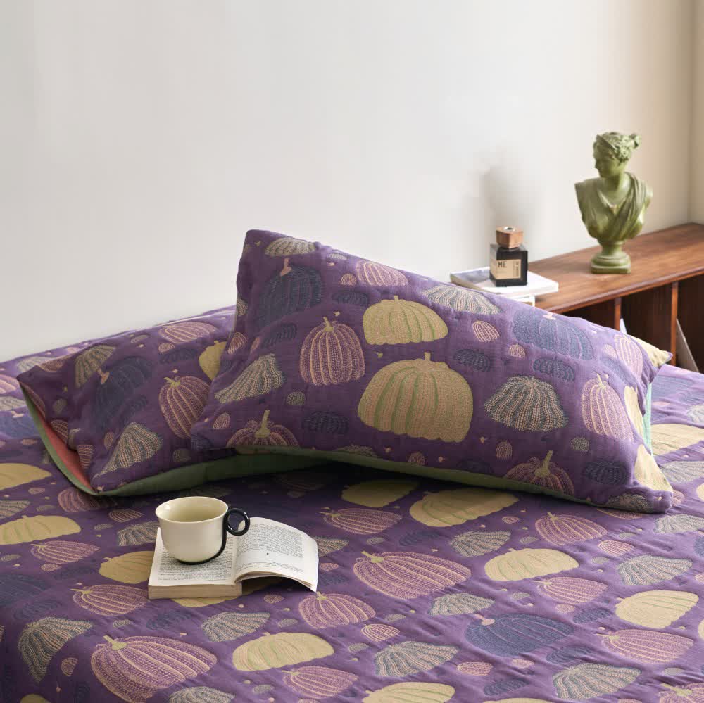 Dreilagige Kürbissteppdecke aus Baumwollgaze