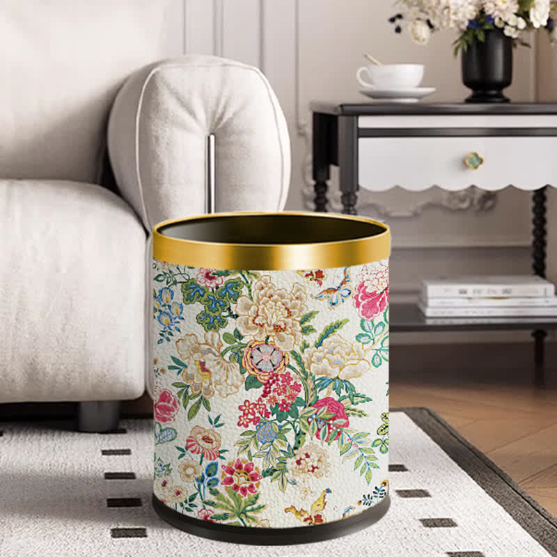 Robuster doppellagiger Mülleimer mit Blumenmuster im Vintage-Stil
