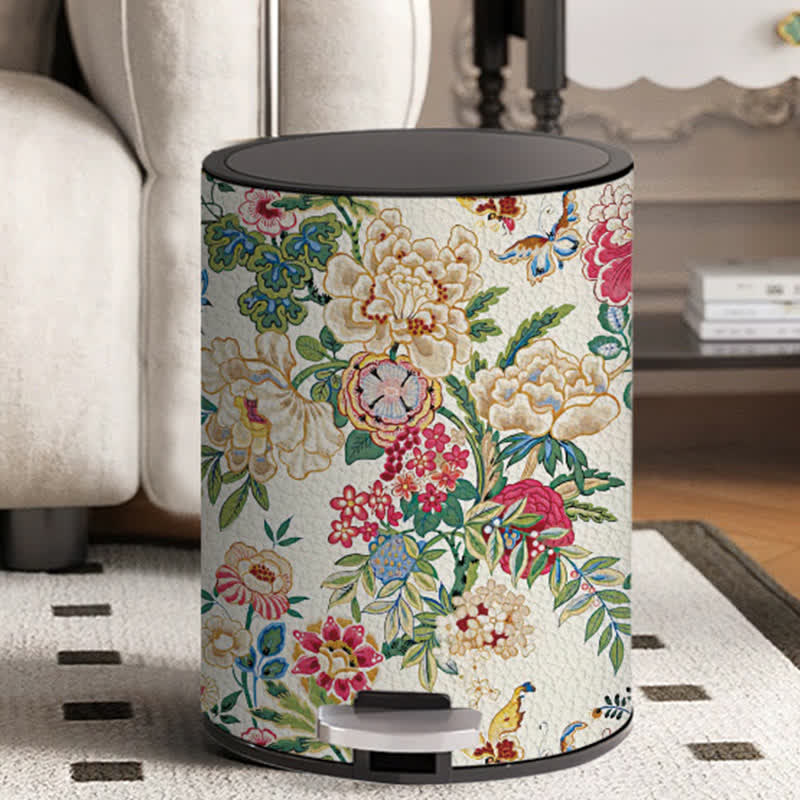Robuster doppellagiger Mülleimer mit Blumenmuster im Vintage-Stil