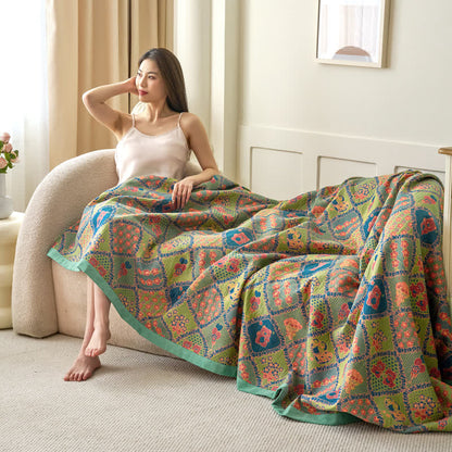 Doppellagige Gaze-Jacquard-Baumwolldecke mit Bärenmotiv