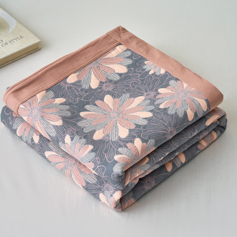 Garngefärbte Jacquarddecke aus geblümter Baumwollgaze