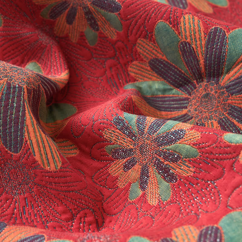 Garngefärbte Jacquarddecke aus geblümter Baumwollgaze