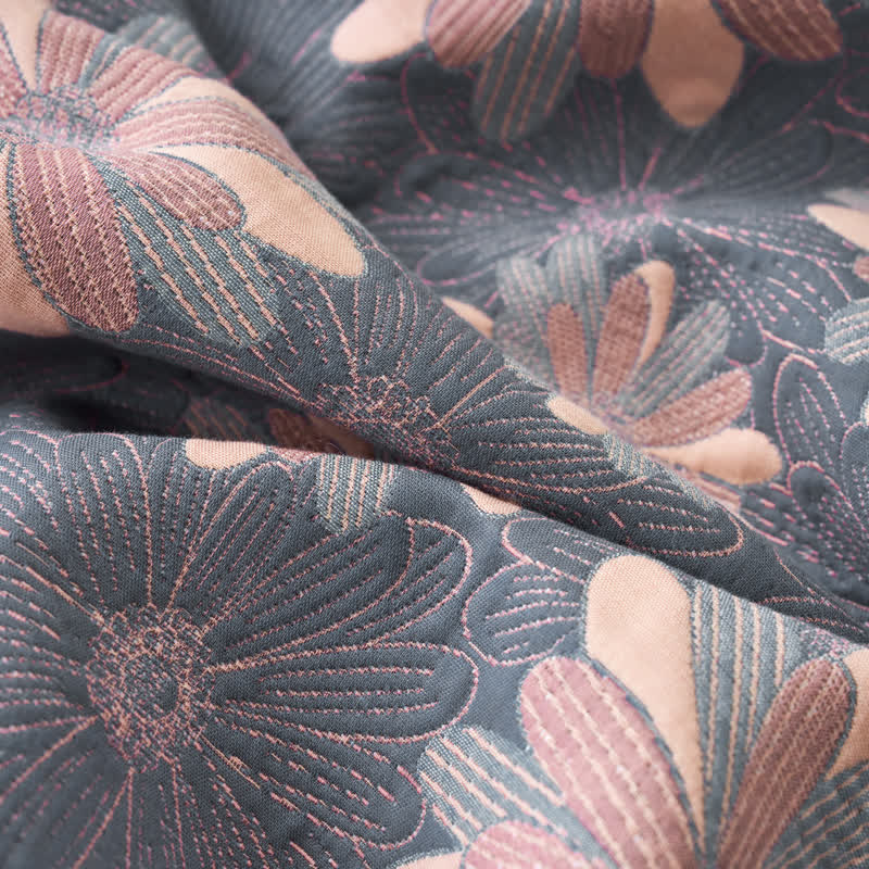 Garngefärbte Jacquarddecke aus geblümter Baumwollgaze