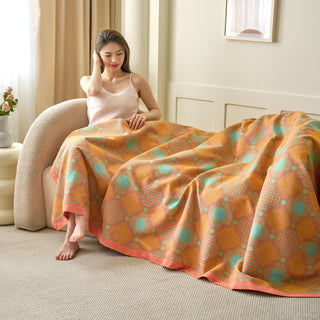 Wendbare Vintage-Jacquarddecke aus Baumwollgaze