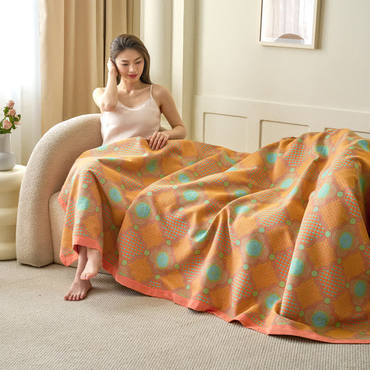 Wendbare Vintage-Jacquarddecke aus Baumwollgaze