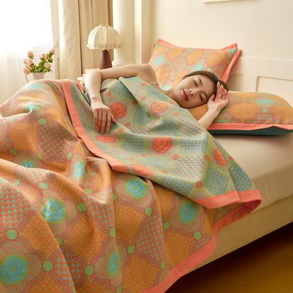 Wendbare Vintage-Jacquarddecke aus Baumwollgaze