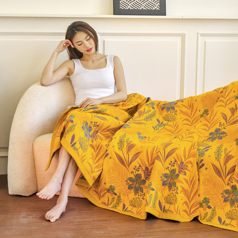 Dreilagige, bequeme Decke aus Baumwollgaze mit Blumenmuster