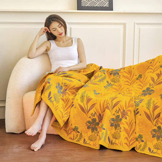 Dreilagige, bequeme Decke aus Baumwollgaze mit Blumenmuster