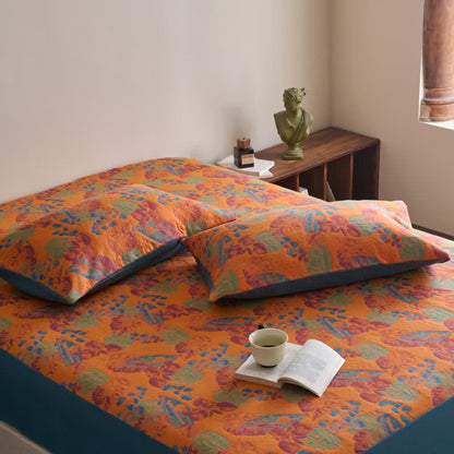 Atmungsaktives Spannbettlaken aus garngefärbter Jacquard-Baumwollgaze