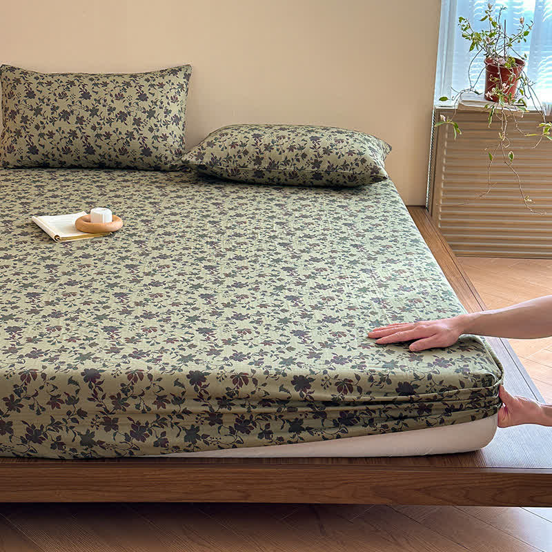 Spannbettlaken aus Baumwollgaze-Jacquard mit Blumenmuster