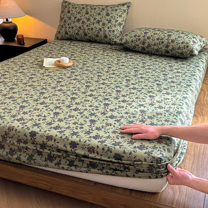 Spannbettlaken aus Baumwollgaze-Jacquard mit Blumenmuster