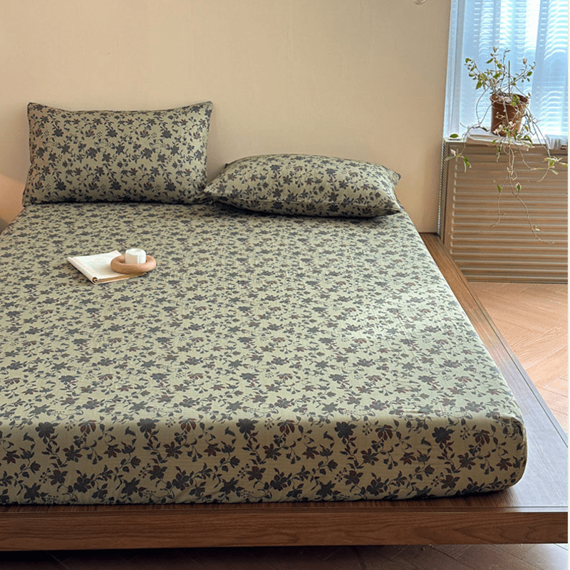 Spannbettlaken aus Baumwollgaze-Jacquard mit Blumenmuster