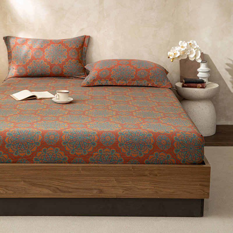 Weiches Spannbettlaken aus Baumwollgaze-Jacquard im Retro-Stil
