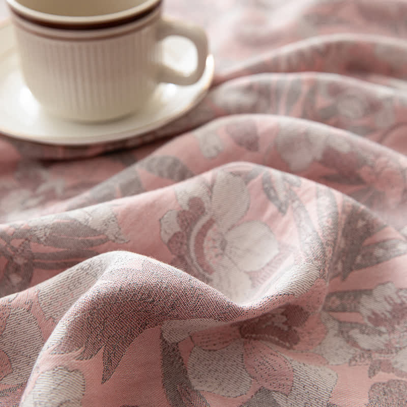 Doppellagiges Spannbettlaken aus Gaze-Jacquard mit Blumenmuster