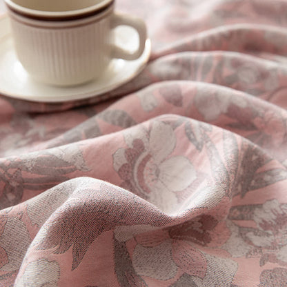 Doppellagiges Spannbettlaken aus Gaze-Jacquard mit Blumenmuster