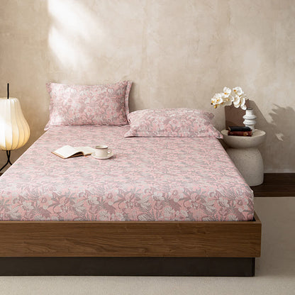 Doppellagiges Spannbettlaken aus Gaze-Jacquard mit Blumenmuster