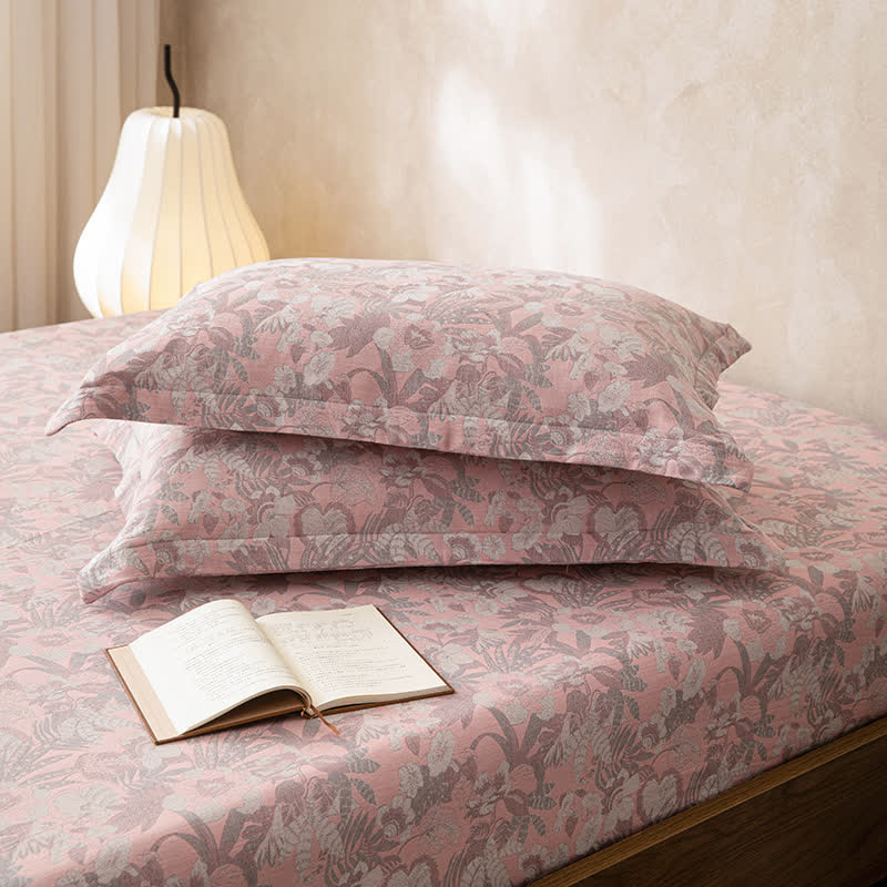 Doppellagiges Spannbettlaken aus Gaze-Jacquard mit Blumenmuster