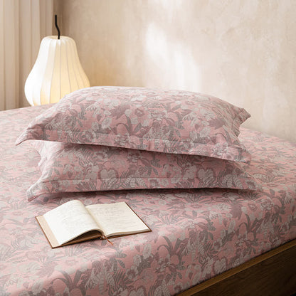 Doppellagiges Spannbettlaken aus Gaze-Jacquard mit Blumenmuster