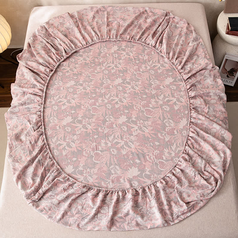 Doppellagiges Spannbettlaken aus Gaze-Jacquard mit Blumenmuster
