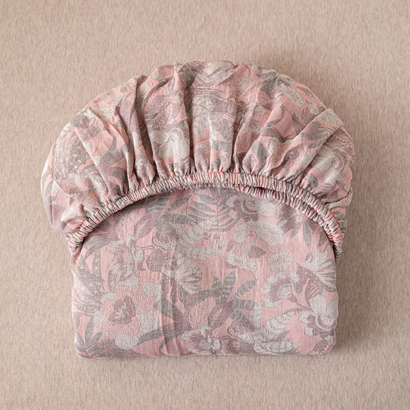 Doppellagiges Spannbettlaken aus Gaze-Jacquard mit Blumenmuster